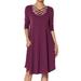 TheMogan Women's S~XL Strappy Scoop Neck 3/4 Sleeve Pocket Swing Comfy Tee Dress