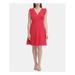 TOMMY HILFIGER Womens Red Ruffled Sleeveless V Neck Knee Length Fit + Flare Wear To Work Dress Size 12