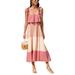 Women Summer Dress Off Shoulder Long Maxi Dress Color Block Beach Sundress Ladies Strappy Beach Kaftan Dress