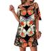 Ladies Casual Cold Shoulder Sundress Loose Floral Print Backless Short Sleeve Dress Boho Beach Party Cutout A-line Dress
