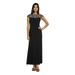 R&M RICHARDS Womens Black Beaded Short Sleeve Boat Neck Maxi Fit + Flare Formal Dress Size: 14