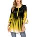 Plus Size Women Tie-Dye Print Tunic Tops Ladies 3/4 Bell Long Sleeve Ruffle Henley Tunic Blouse Casual Irregular Hem Long Blouse Shirt Autumn Vintage Kaftan Pullover Henley Shirts Blouse