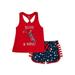 Girls Patriotic 4th of July Tank Top and Short, 2-Piece Outfit Set, Sizes 4-18