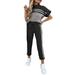 2Pcs Striped Tracksuit Set For Women High Waist Sports Jogger Trouser Pants Short Sleeve Casual Tops Blouse Outfits Set Sweatsuit Jogging Suit Activewear Sweatpants