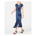 STYLE & COMPANY Womens Navy Slitted Tie Dye Short Sleeve Scoop Neck Maxi Dress Size PL