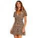 Women's Leopard Print V-Neck Dress Summer Short Sleeve Party Dress Club Wear Female Loose Casual Dresses