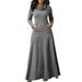 UKAP Womens Empire Waist Elegant Long Fomral Dress Evening Wedding Party Dresses Pocket Heaps Collar Long Sleeve Special Occasion Maxi Dress