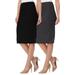 Women's High Waist Stretch Pull On Casual Office Soft Pencil Midi Skirt (Pack of 2) Black-Charcoal 1XL