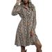 ZIYIXIN Women's Button Front Shirt Dress, Casual Long Sleeve Lapel Snakeskin Print Midi Dress