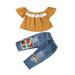Puloru Toddler Kids Baby Girls Clothes Sets Off Shoulder Tops Floral Pants Jeans Outfits Clothes 1-5Y