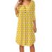 Women's Polka Dot Printed Button Pleated Three-Quarter Sleeve Loose Dress