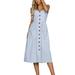 Women's Dress Summer Spaghetti Strap Sundress Casual Midi Backless Button Up Swing Dresses with PocketsÂ