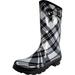 New Women Rain Boots Rubber Solid Color Mid Height Wellie Mid Calf Snow Rainboot, 38734 Black Plaid / 8B(M)US