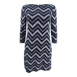 Jessica Howard Women's Petite Metallic Chevron-Stripe Dress (4P, Black/Silver)