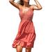Women's Spaghetti Strap Ruffle Dress Boho Floral Fit and Flare Ruffle Dress Backless A-line Dress