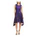 NATORI Womens Purple Zippered Printed Sleeveless Jewel Neck Above The Knee Fit + Flare Party Dress Size 8