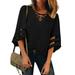 Women Flared Sleeve Tops Casual Criss Cross V-neck Blouse Shirts Summer Loose Tunic Ladies Hollow Out Pullover T-shirt