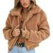 Women's Coats Faux Warm Lapel Jacket Coat Zip Up Long Sleeve Short Fashion Outerwear