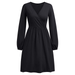 Women's V Neck Long Sleeve T Shirt Dresses Pleated Loose Swing Casual Midi Dress Knee Length