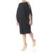 SLNY Womens Black Rhinestone Chiffon 3/4 Sleeve Boat Neck Knee Length Cocktail Dress Size: 14