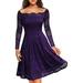 Women's Vintage Floral Lace Long Sleeve Boat Neck Cocktail Party Swing Dress