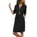 Women Lapel V Neck Button Shirt Dress Midi Long Sleeve Shirt Dresses Ladies Solid Color Tee Dress Waist Tie Lace Up Dresses