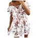 MIARHB Women's Casual Fashion Floral Print Short-sleeved Halter Strapless Lace-up Dress