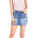 Celebrity Pink Women's Juniors Denim Mini Skirt with Raw Hem Cut (7, Distressed)