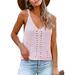 Womens Sleeveless V Neck Crochet Hollow Out Sweater Vest Summer Ribbed Loose Knit Cami Tank Tops