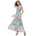 Womens Casual Vacation Dress Printed Lace-Up V-Neck Sleeveless Dress Wrap Bodice Sleeveless Crossover Floor Long Dress