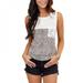 Summer Women's leisure T-shirt Leopard Stitching Women's Small Vest Round Neck T-shirt Top White L