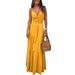 Summer Women Button Dress Solid Color V Neck Long Maxi Dress Sleeveless Elegant Party Cocktail Dresses