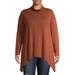 Terra & Sky Women's Plus Size Slub Sharkbite Tunic Length Cowlneck Knit Top