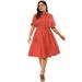 Women's Plus Size Solid Button Down Flared Shirt Dress