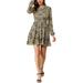 Allegra K Women's Leopard Long Sleeve Smock Layered Ruffle Hem Dress