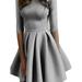 Women Pleated Solid Plain Mini Swing Skirt Dresses Casual 3/4 Sleeve Ladies Evening Cocktail Party Short Mini Swing Skater Round Neck Above Knee Thick Dress