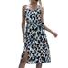 UKAP Women Summer Slim Dress V Neck Floral Tie Waistband Spaghetti Strap Cover Up Midi Sundress Split Blue XL(US 14-16)