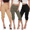 ZIYIXIN Women Casual Pencil Pants High Waist Pockets 3/4 Cargo Jogger Slim Trousers