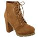 Womens Chunky Heel Platform Lug Sole Lace Up Ankle Combat Bootie
