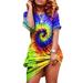 DYMADE Women's Short Sleeve Tie Dye Print Scoop Neck Casual Loose Mini Dress