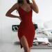 Women's Deep V Neck Club Sexy Bodycon Dress Ruched Backless Cross Red Black Party Bandage Mini Dress Vestidos