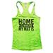 Women's Yoga Tank Top "Home Is Where My Mat Is" - Burnout Tank Top - Gift - Funny Threadz, Neon Green, Xlarge