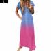 Women's Dress V-neck Gradient Printed Long Sleeve Dress Large Size Polyester Ladies' Dress