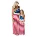 UKAP Mommy and Me 4th of July American Flag Dress Striped Dot Stitching Maxi Dresses Family Matching Sleeveless Long Sundress