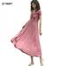 ZEROFEEL Summer Wear Women's Dresses Fashion V-neck Short Sleeve Dress Ladies Summer Holiday Party Solid Color Sundress Female Vestidos