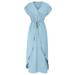 Grace Karin Women Surplice V-Neck Maxi Dress Short Sleeve Drawstring Waist A-Line Dress(Light Blue,S)