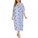 Women Square Neckline Short Sleeve Loose Floral Casual Long Pajama Dress Plus Size XL-4XL