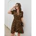 Women's Plus Size Allover Print Tie Neck Ruffle Wrap Dress