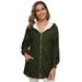 Suzicca Women Hooded Jacket Faux Lam Wool Long Sleeve Zipper Pockets Plus Size Winter Casual Coat Outwear