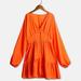 Lixada Women Ruffles Dress Button Deep V Neck Long Batwing Sleeves High Waist Boho Holiday Beach Casual Mini Dress